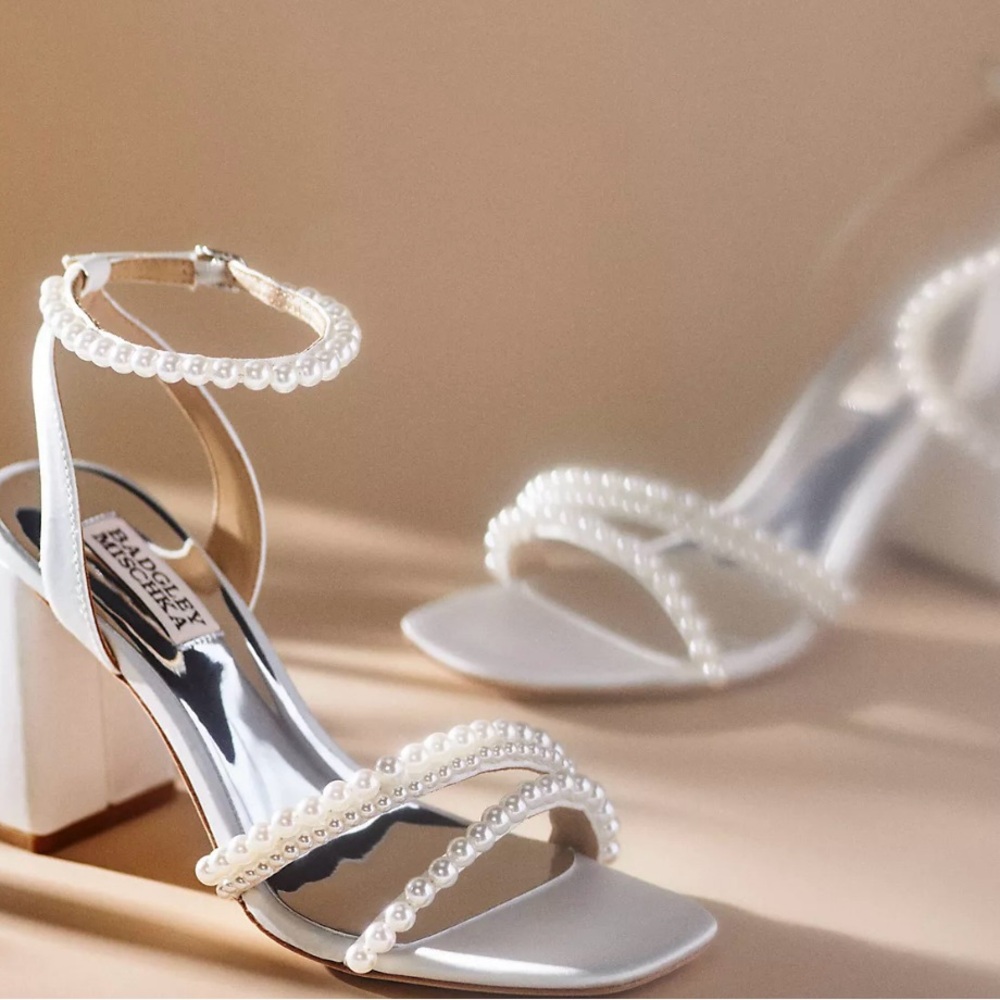 Badgley Mischka White Pearl Block Heels
